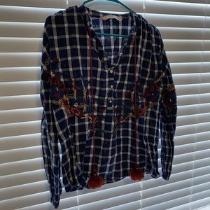 Gingham Embroidered Blouse | Zara